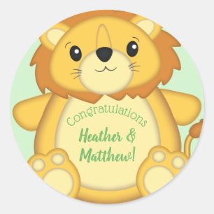 Lion Baby Shower Green Classic Round Sticker