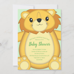 Lion Baby Shower Green Invitation