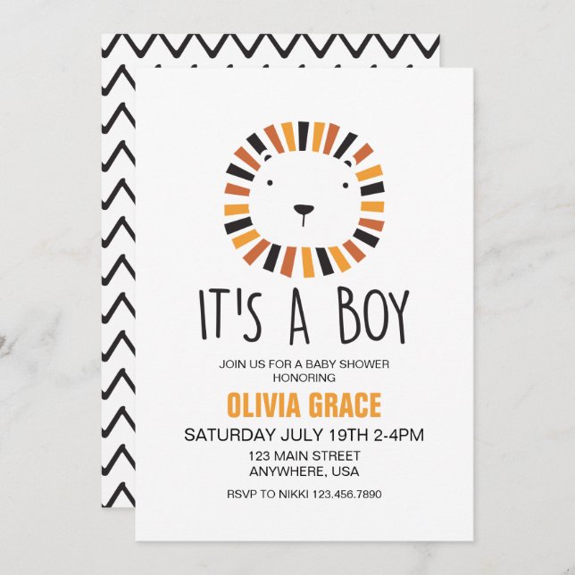 Lion Baby Shower Invitation (Front/Back)