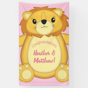 Lion Baby Shower Pink Banner