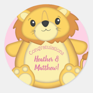 Lion Baby Shower Pink Classic Round Sticker