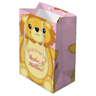 Lion Baby Shower Pink Medium Gift Bag