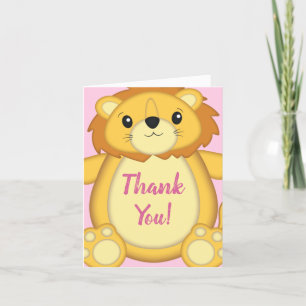 Lion Baby Shower Pink Thank You Card