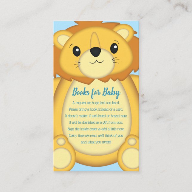Lion Baby Shower Zoo Circus Blue Boy Enclosure Card (Front)