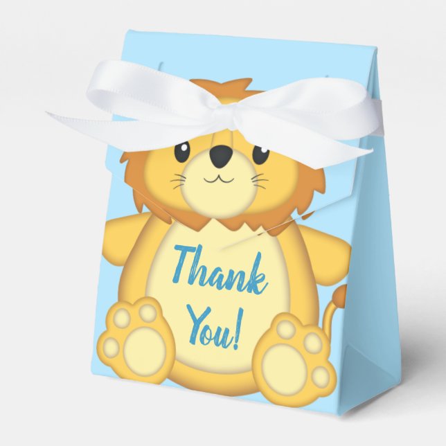 Lion Baby Shower Zoo Circus Blue Boy Favour Box (Front Side)