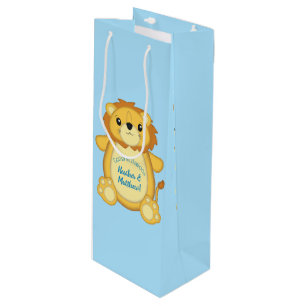 Lion Baby Shower Zoo Circus Blue Boy Wine Gift Bag