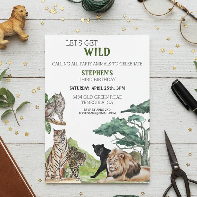 Lion Big Cats Jungle Safari Wild Birthday  Invitation (Creator Uploaded)