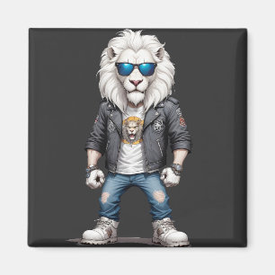 Lion Biker Rebel in Leather Jacket Cool Style Magnet