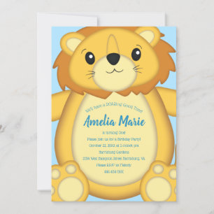 Lion Birthday Party Blue Invitation