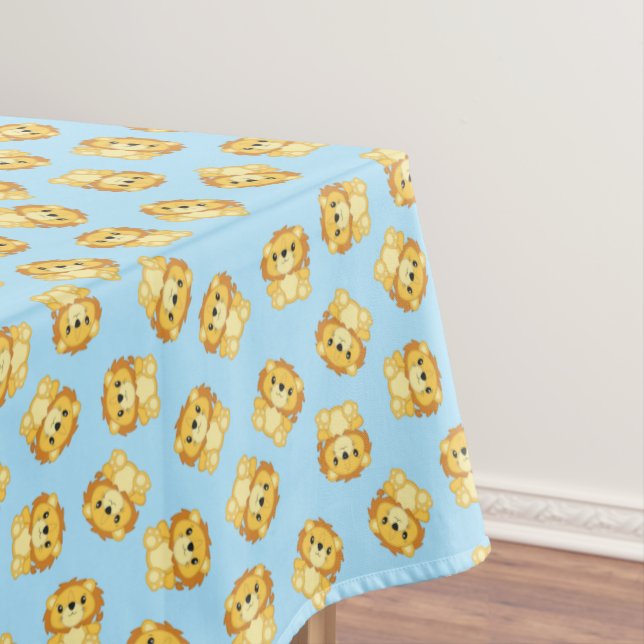 Lion Birthday Party Blue Tablecloth (In Situ)