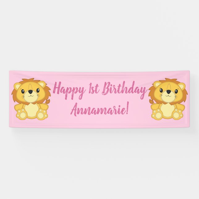 Lion Birthday Party Pink Banner (Horizontal)