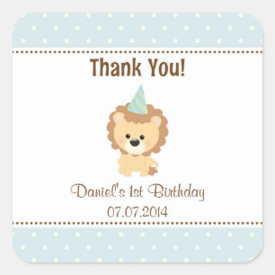 Lion Birthday Thank You Stickers (Blue)