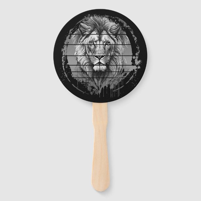 Lion Black And White Hand Fan (Front)