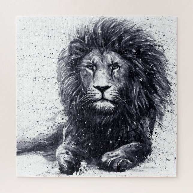Lion black and white illustration. jigsaw puzzle (Vertical)