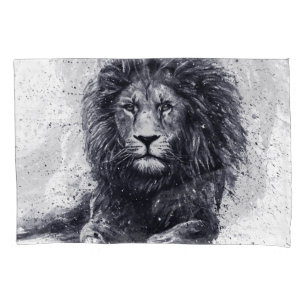 Lion black and white illustration. pillowcase