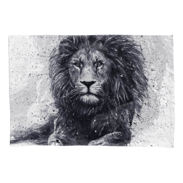 Lion black and white illustration. pillowcase (Front)