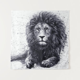 Lion black and white illustration. tapestry