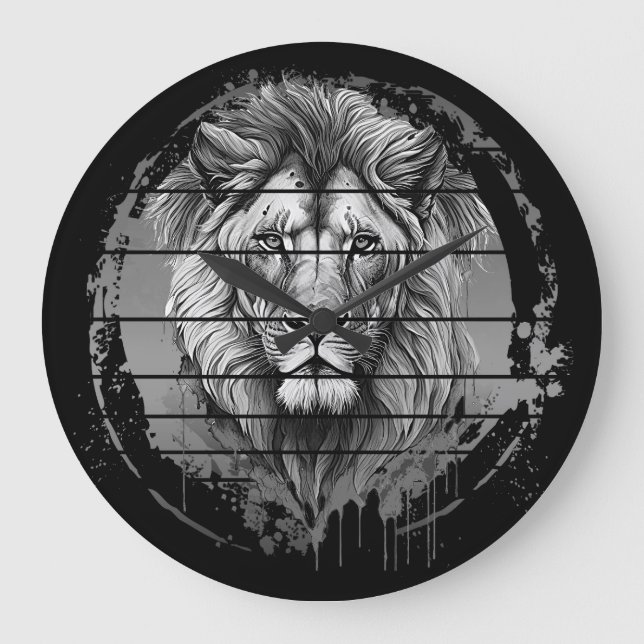 Lion Black And White Large Clock (Front)