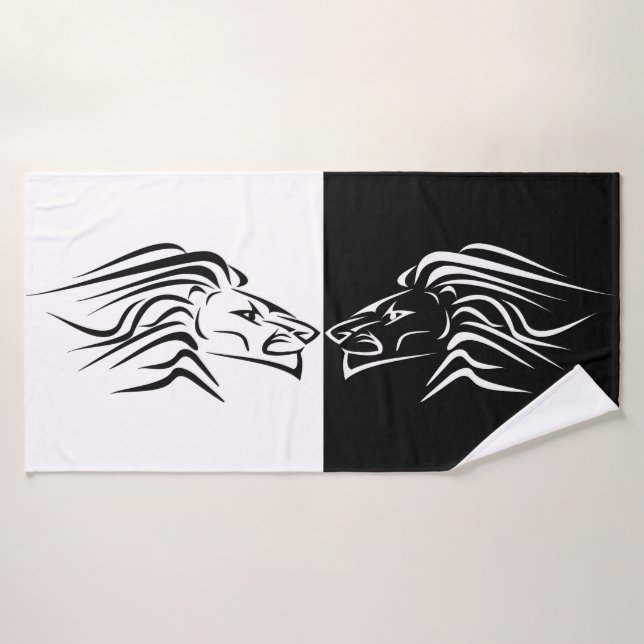 Lion - Black & White Bath Towel Set (Bath Towel)