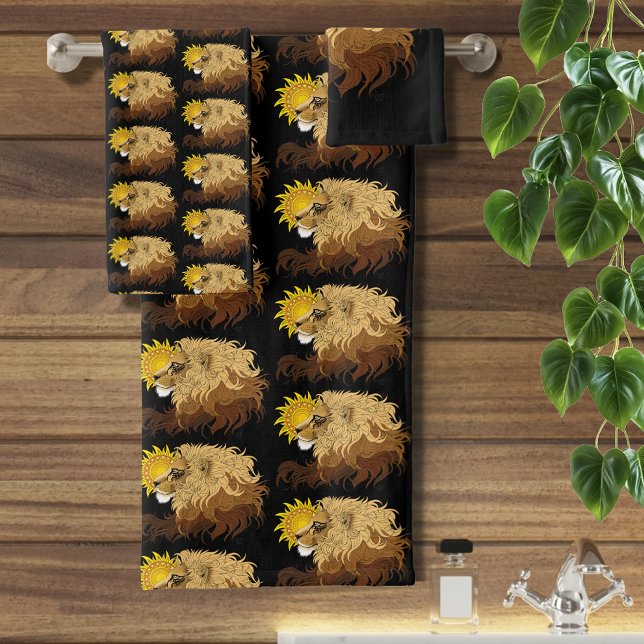 Lion Black Yellow Mandal Sun Bath Towel Set (Creator Uploaded)