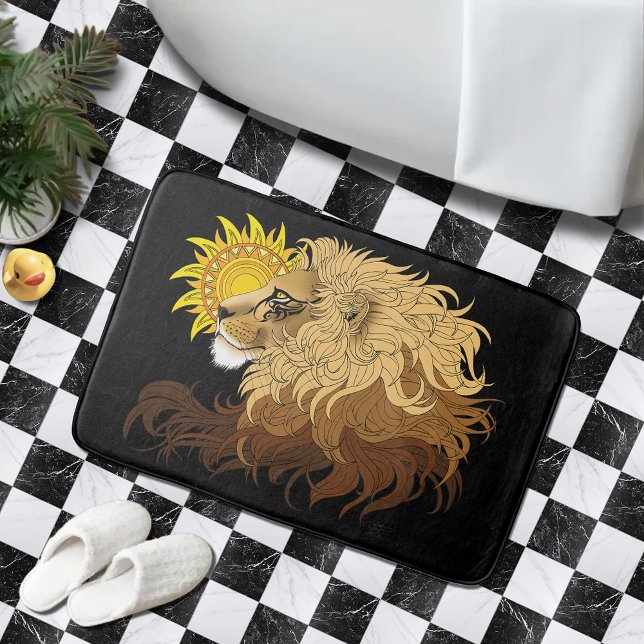 Lion Black Yellow Mandala Sun Bath Mat (Creator Uploaded)