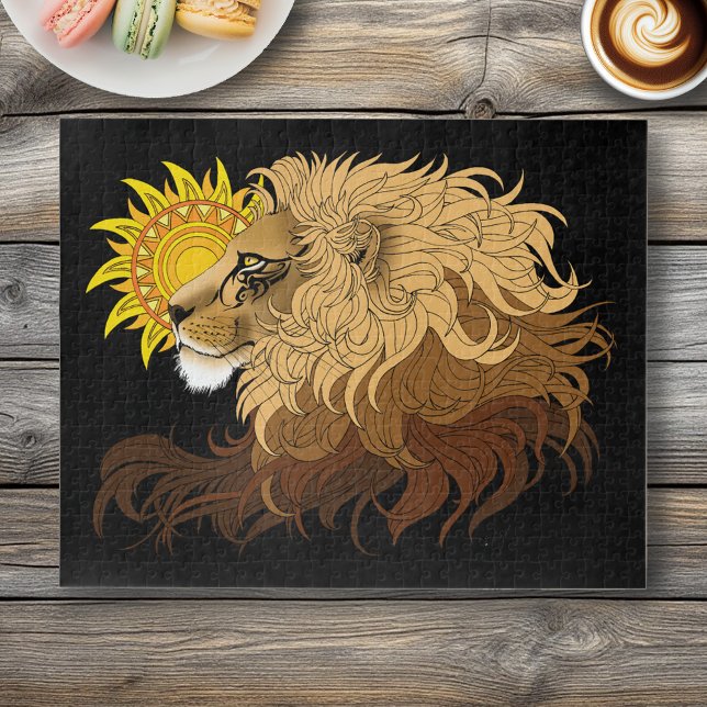 Lion Black Yellow Mandala Sun Jigsaw Puzzle (Creator Uploaded)