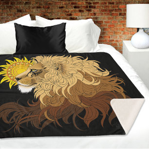 Lion Black Yellow Mandala Sun Sherpa Blanket