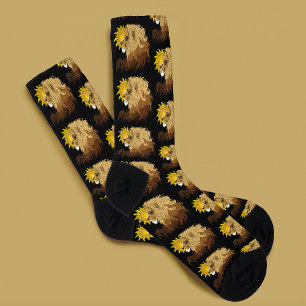 Lion Black Yellow Mandala Sun Socks