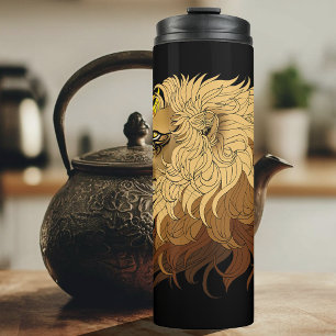 Lion Black Yellow Mandala Sun Thermal Tumbler
