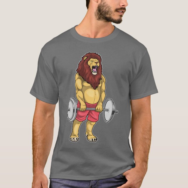 Lion Bodybuilder Dumbbell Bodybuilding T-Shirt (Front)