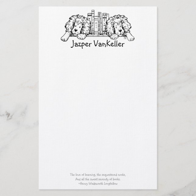 Lion Book Ends Personal Stationery (Front)