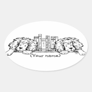 Lion Book Ends Personalised Oval Sticker
