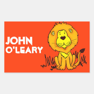 Lion book plate name orange id label sticker