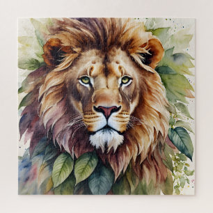 Lion Botanical Watercolor Art Jigsaw Puzzle
