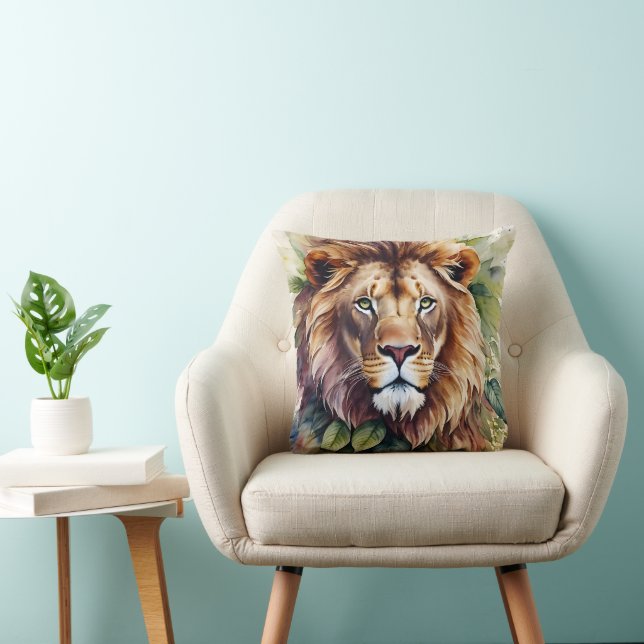 Lion Botanical Watercolor Artwork Cushion (Chair)
