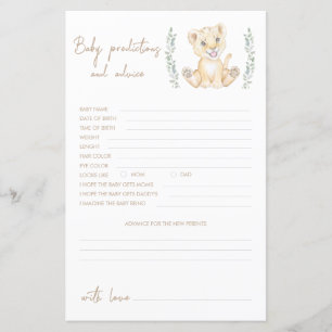 Lion Boy Baby Shower Predictions And Advice Card