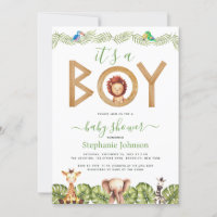 Lion Boy Baby Shower Safari Animals Jungle Leaves 