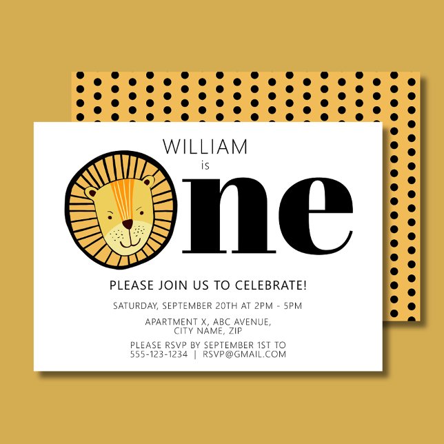Lion Boys First Birthday Party Invitation (Wild One Lion First Birthday Invitation )