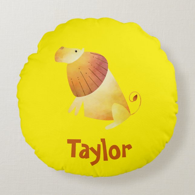 Lion Bright Yellow Round Cushion (Front)