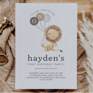 Lion Brown Balloons - ONE Invitation