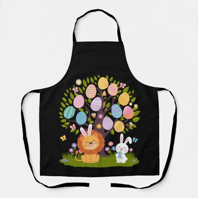Lion Bunny Easter Cute Tree Hunting Eggs Apron (Front)