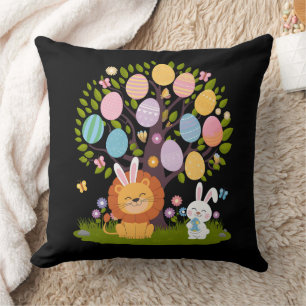 Lion Bunny Easter Cute Tree Hunting Eggs Cushion