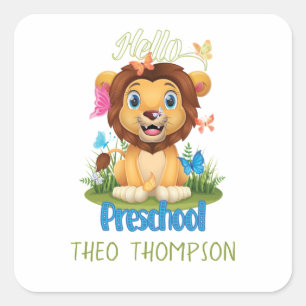 Lion & Butterfly Back to School Preschool 1st Day Square Sticker