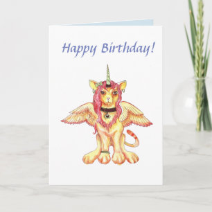 Lion Cat Unicorn Birthday Card