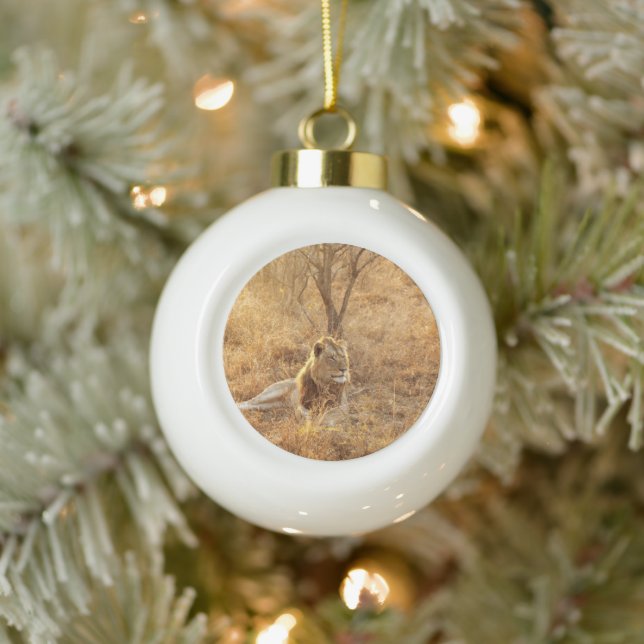 Lion Ceramic Ball Christmas Ornament (Tree)