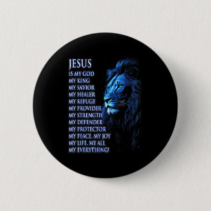 Lion Christian Jesus Is My King, God, Lord, And Sa 6 Cm Round Badge