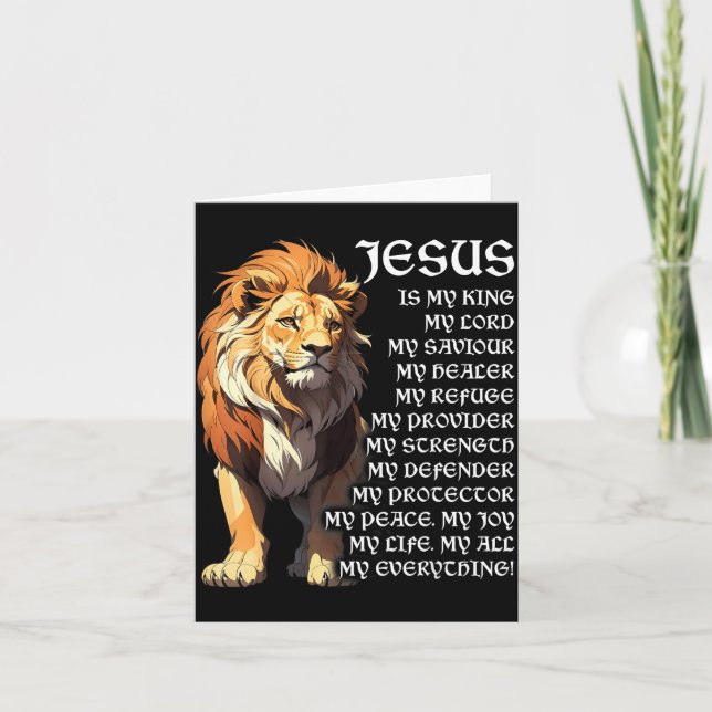 Lion Christian Jesus Is My King, God, Lord, And Sa Card (Front)