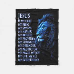 Lion Christian Jesus Is My King, God, Lord, And Sa Fleece Blanket