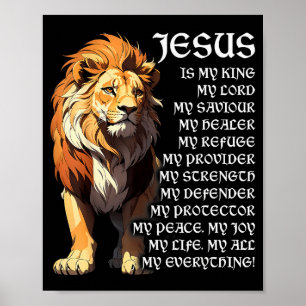 Lion Christian Jesus Is My King, God, Lord, And Sa Poster