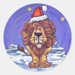 Lion Christmas Classic Round Sticker